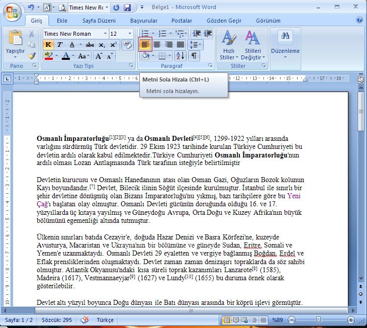Office 2007de Paragraf İşlemleri