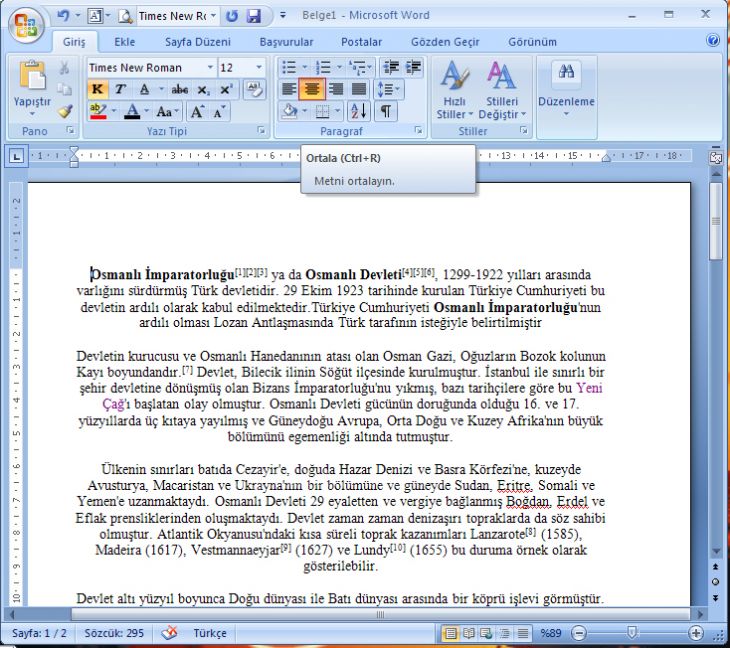 Office 2007de Paragraf İşlemleri