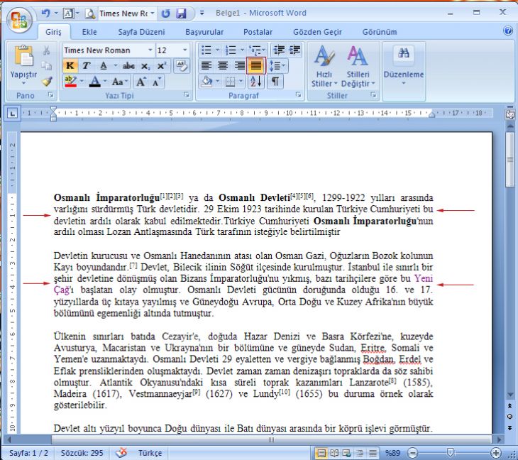 Office 2007de Paragraf İşlemleri