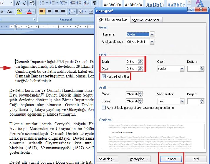 Office 2007de Paragraf İşlemleri