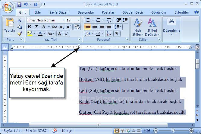 Cetvel Üzerindeki Paragraf İşlemleri