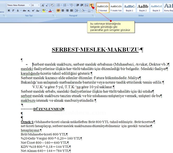 Cetvel üzerindeki paragraf işlemleri ve Sayfa Ayarlar