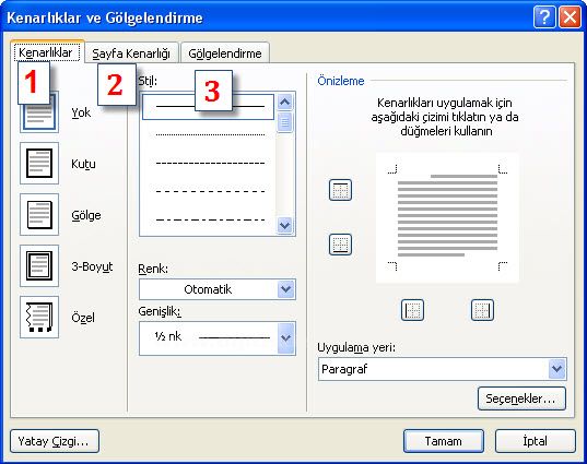 Word 2007 - Kenarlıklar Ve Gölgelendirme