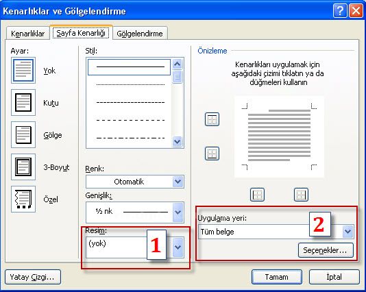 Word 2007 - Kenarlıklar Ve Gölgelendirme