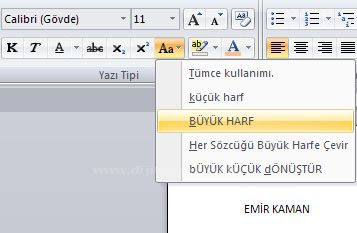 Word 2007 - Büyük Harf Küçük Harf Değiştir