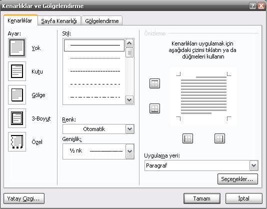 Kenarlıklar Ve Gölgelendirme