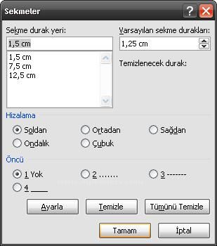 Sekmeler