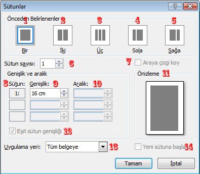 Sütun Oluşturma Cetvel Üzerindeki Sütun Araçları, Bölümler Ve Sütun İlişkileri