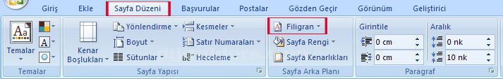 Word2007 - Filigran Menüsü
