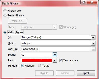 Filigran Menüsü