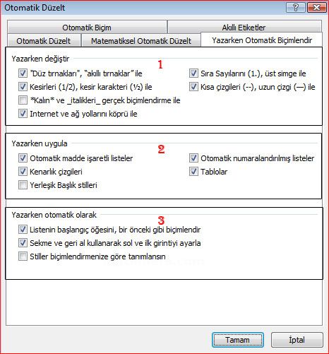 Word 2007 -otomatik Düzelt