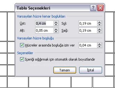 Tablo-düzen Menüsü