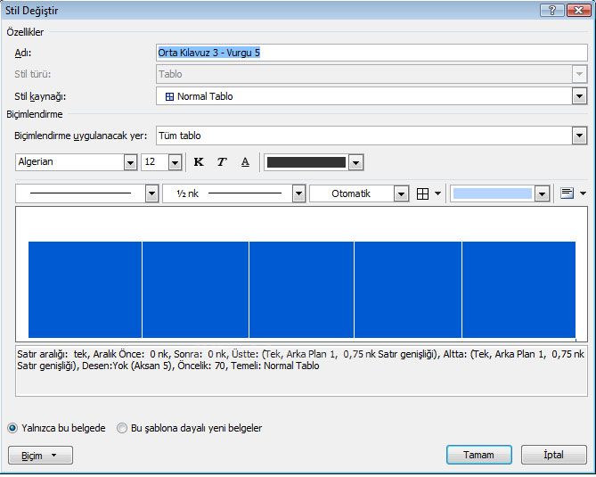 Word 2007 - Tablo Araçları Menüsü