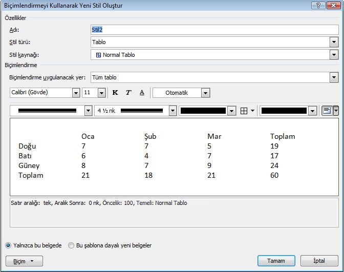 Word 2007 - Tablo Araçları Menüsü