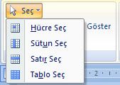 Word 2007 - Tablo - Düzen Menüsü