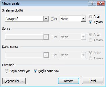 Word 2007 - Tablo - Düzen Menüsü