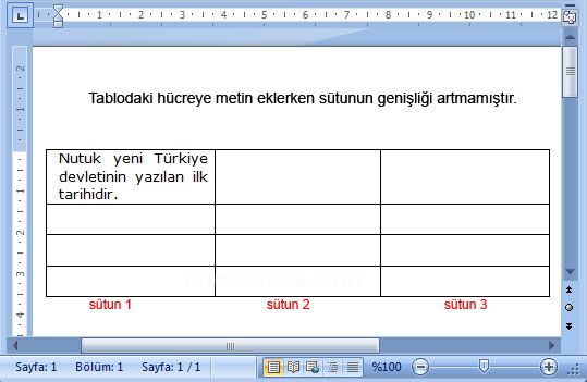 Word 2007 - Tablo - Düzen Menüsü