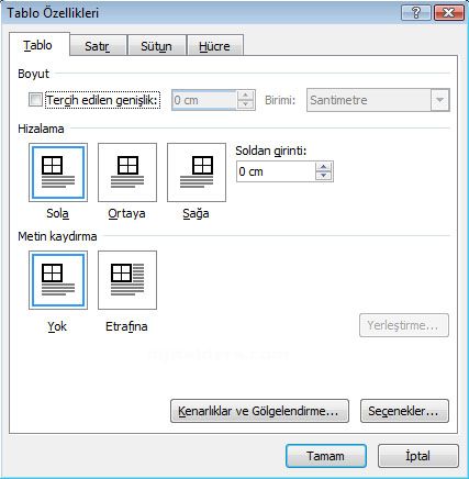 Word 2007 - Tablo - Düzen Menüsü