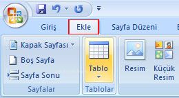 Word 2007 - Ekle Menüsündeki Tablo Seçenekleri