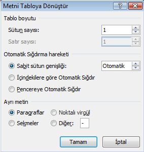 Word 2007 - Ekle Menüsündeki Tablo Seçenekleri