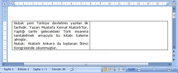 Word 2007 - Ekle Menüsündeki Tablo Seçenekleri
