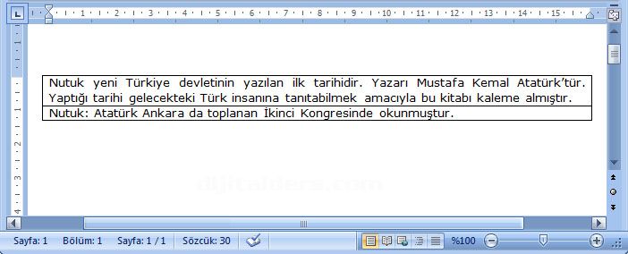 Word 2007 - Ekle Menüsündeki Tablo Seçenekleri