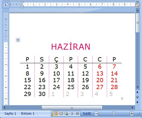 Word 2007 - Ekle Menüsündeki Tablo Seçenekleri