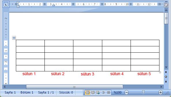 Word 2007 - Ekle Menüsündeki Tablo Seçenekleri