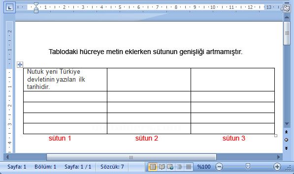 Word 2007 - Ekle Menüsündeki Tablo Seçenekleri