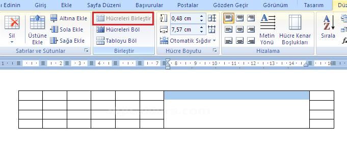 Tablo - Düzen Menüsü