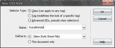 Adobe Dreamveaver CS3 CSS new rule penceresi