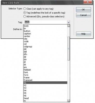 Adobe Dreamveaver CS3 CSS new rule penceresi