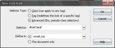Adobe Dreamveaver CS3 CSS new rule penceresi