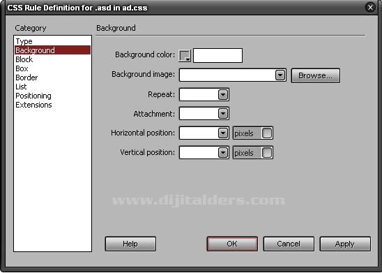 Adobe Dreamweaver CS3 New CSS Rule penceresi devamı..