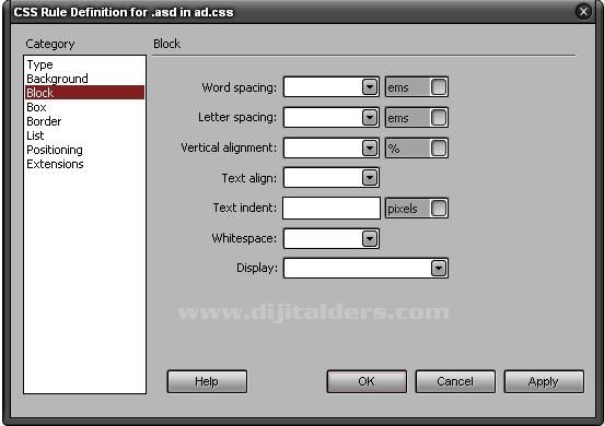 Adobe Dreamweaver CS3 New CSS Rule penceresi devamı..
