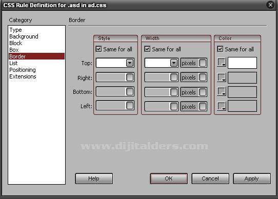 Adobe Dreamweaver CS3 New CSS Rule penceresi devamı..