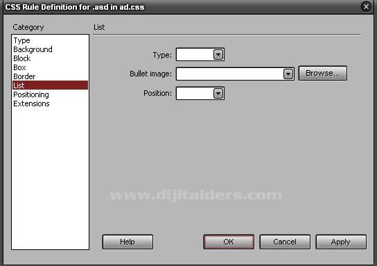 Adobe Dreamweaver CS3 New CSS Rule penceresi devamı..