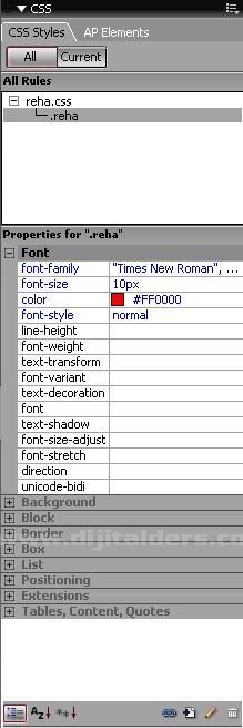Adobe Dreamweaver CS3 CSS paneli