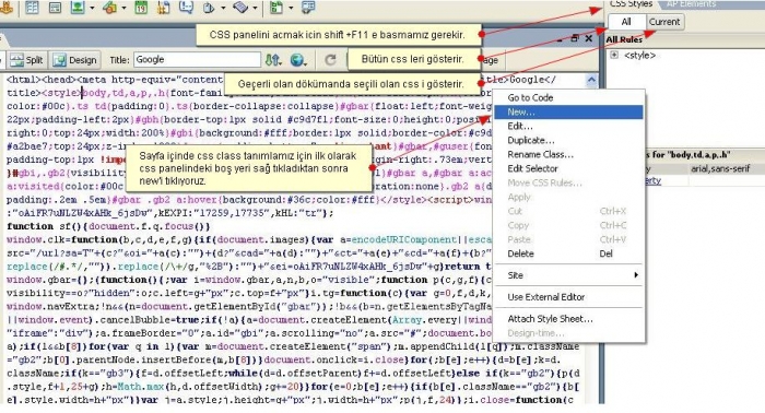 CSS Paneli ve CSS Olusturma