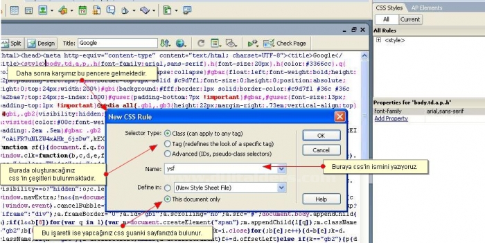 CSS Paneli ve CSS Olusturma