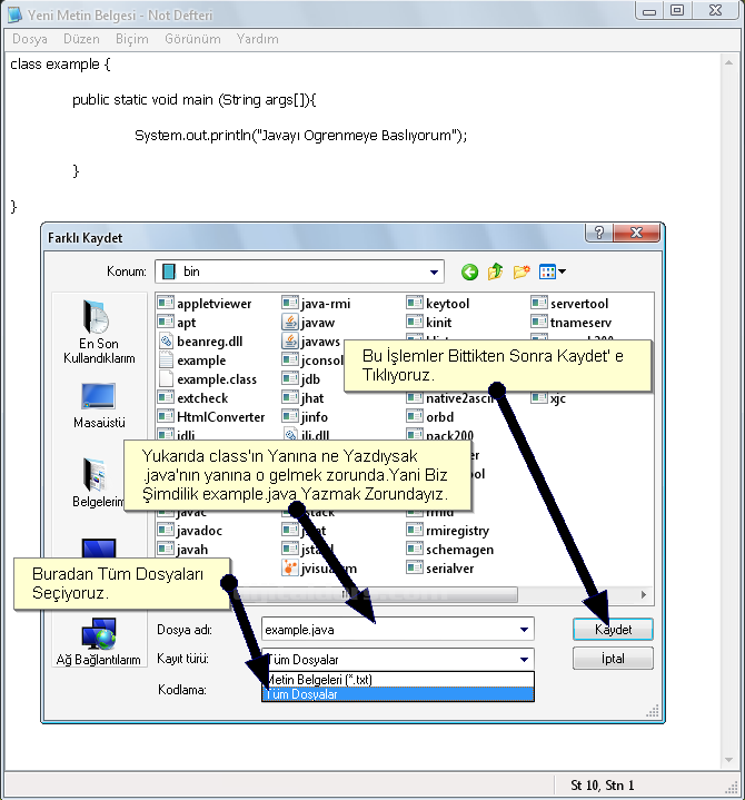 Java İle İlk Program Kodunun Çalıştırılması