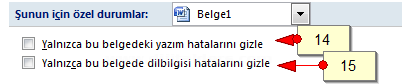 Word 2007 Seçenekleri Yazım Denetleme Seçeneiği