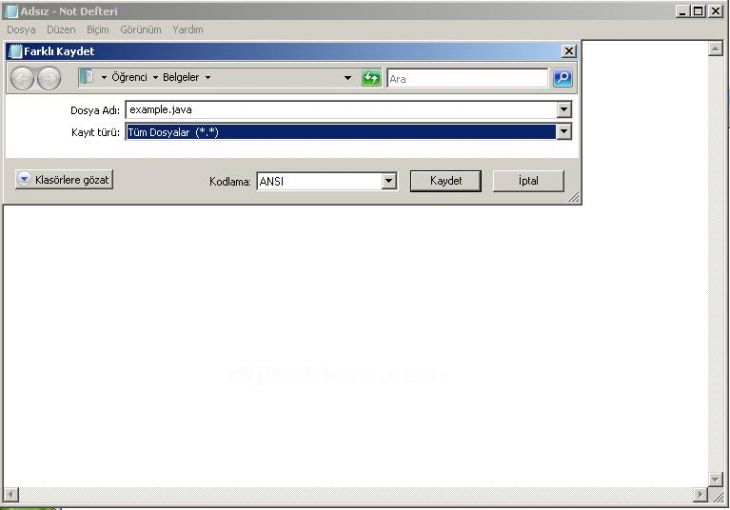 Java ile ilk program kodunun çalıştırılması