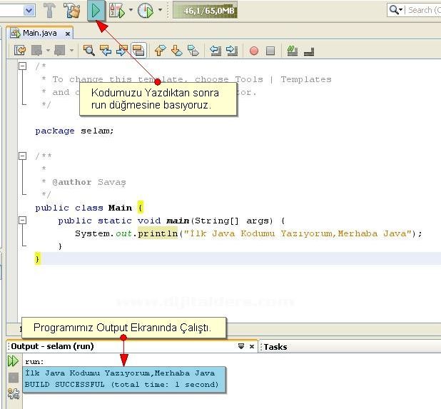 Java İle İlk Program Kodunu Çalıştırılması