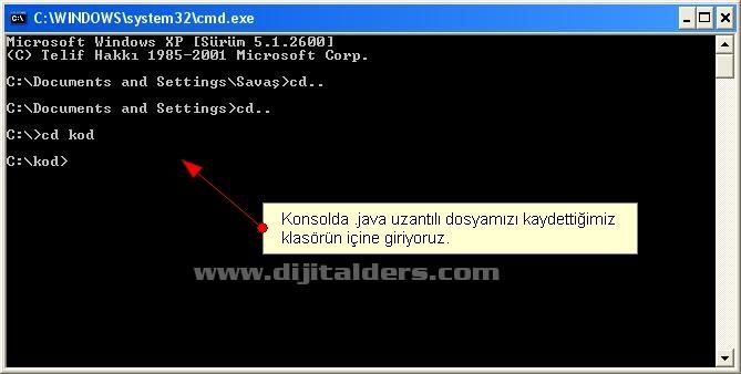 java ile ilk program kodunu çalıştırılması