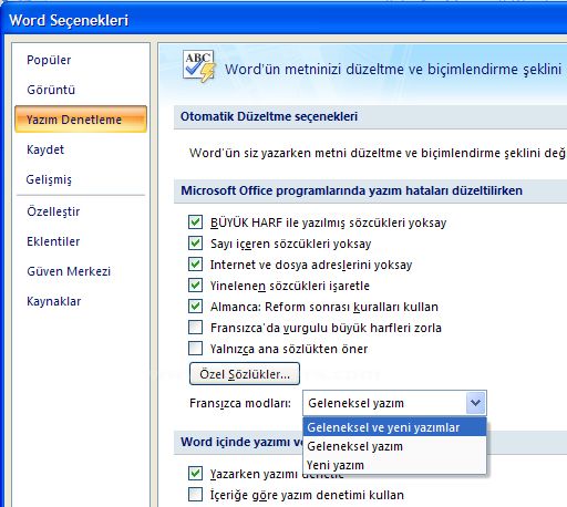 Office 2007 Word Seçenekleri