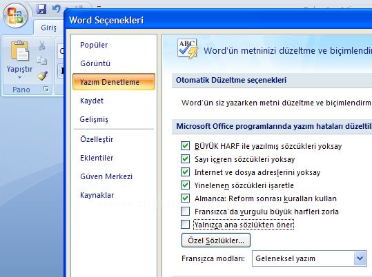 Office 2007 Word Seçenekleri