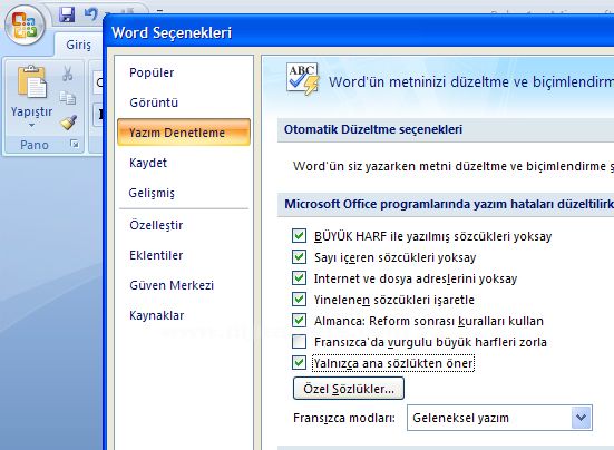 Office 2007 Word Seçenekleri