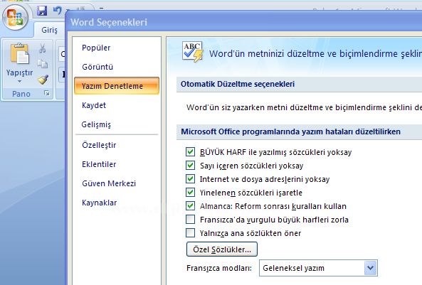 Office 2007 Word Seçenekleri