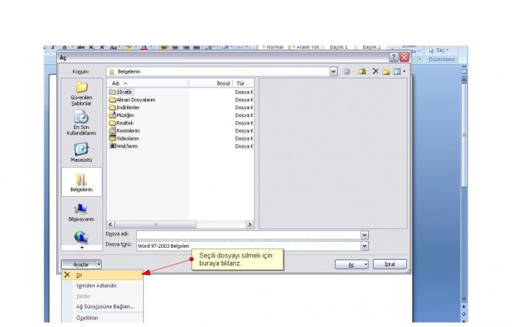 Office 2007 Word Aç Menüsü Seçenekleriaç Menüsündeki Görünüm Türleri, Araçlar Düğmesi, Aç Düğmesi Özellikleri
